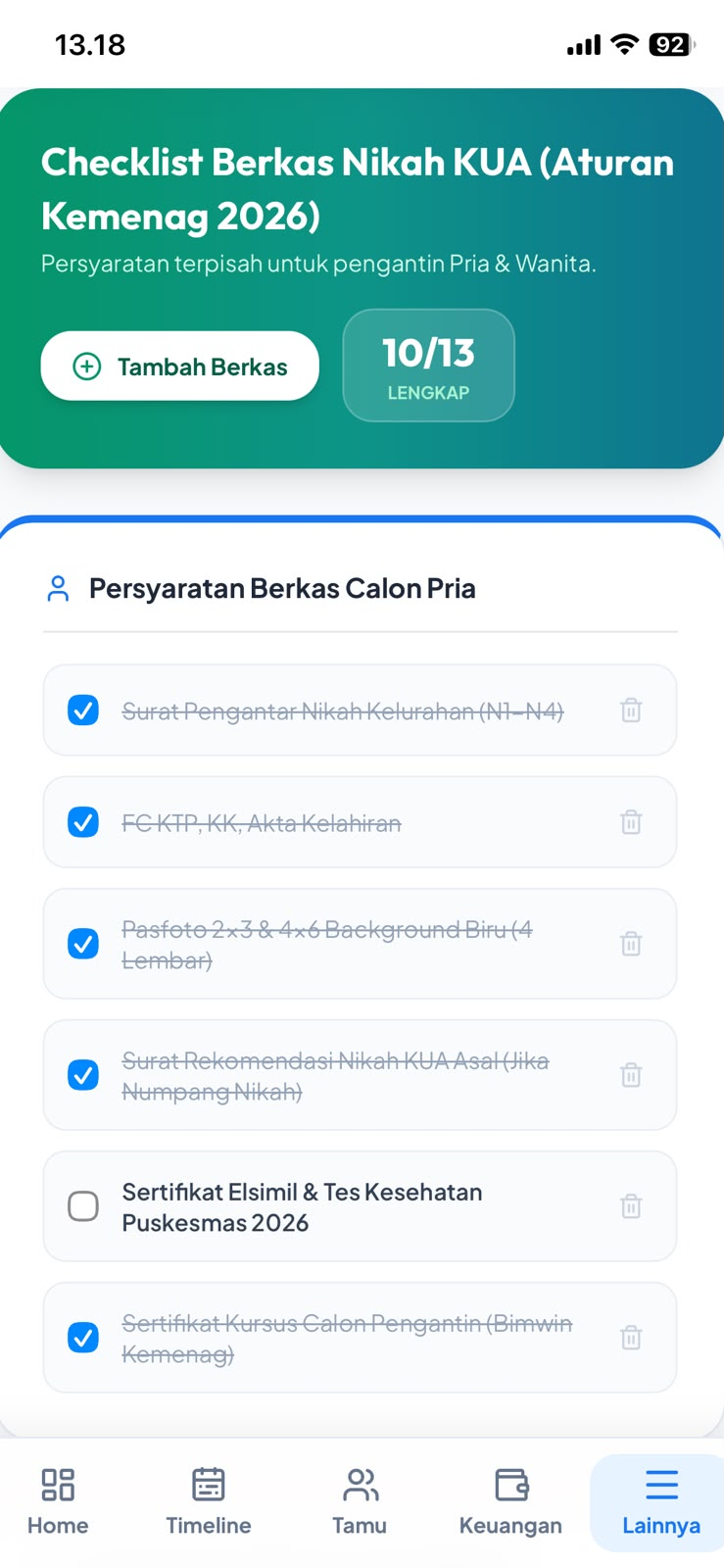 Tampilan asli Wedding Planner: Checklist berkas